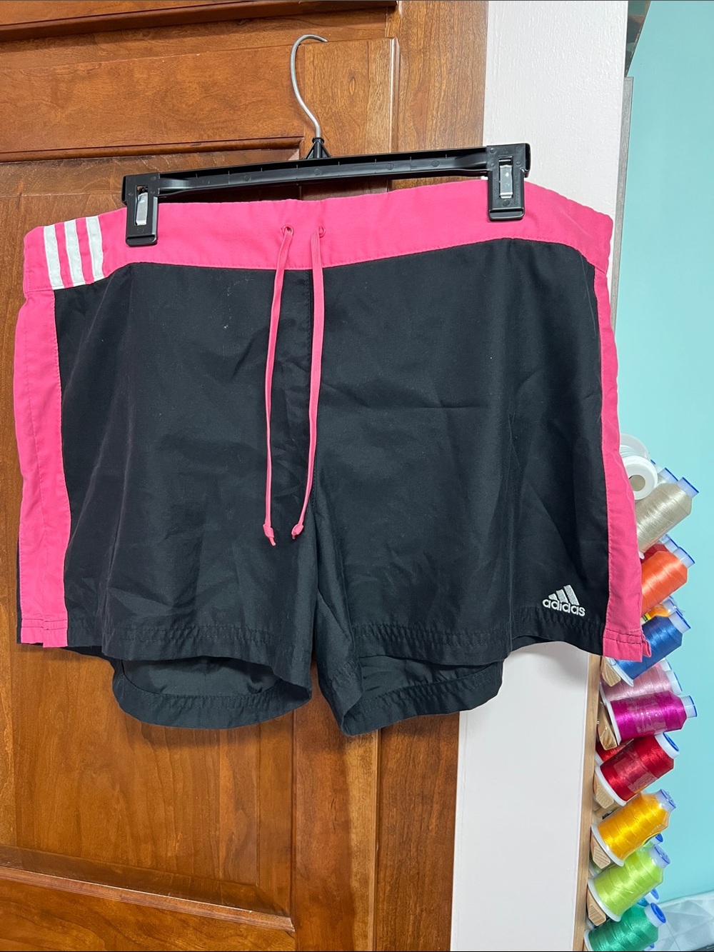 adidas Black and Pink Women's Athletic Shorts with Drawstring